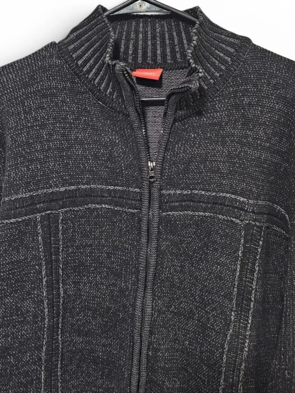 Report Collection Chunky Knit 100% Cotton  Heathered Full Zip Sweater Size L